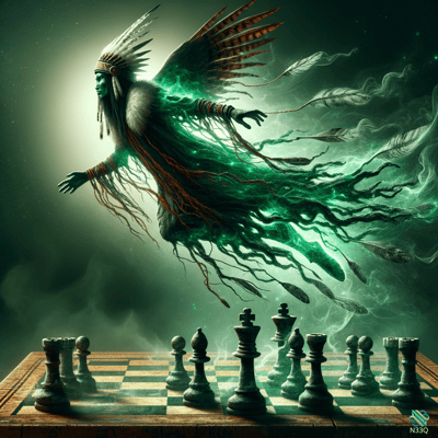 Ethereal Native Spirit Over Chessboard