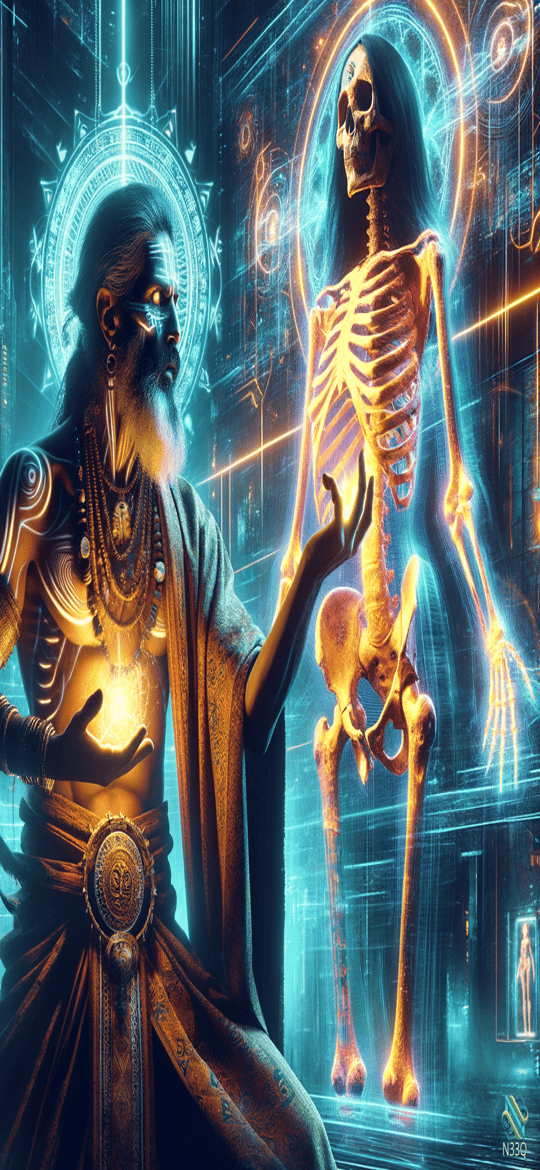 Mystic Shaman Conjuring Glowing Skeleton