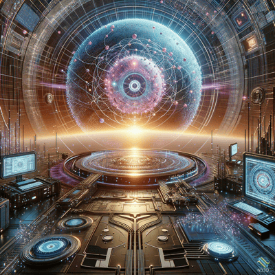 Quantum Sphere in Futuristic Control Room