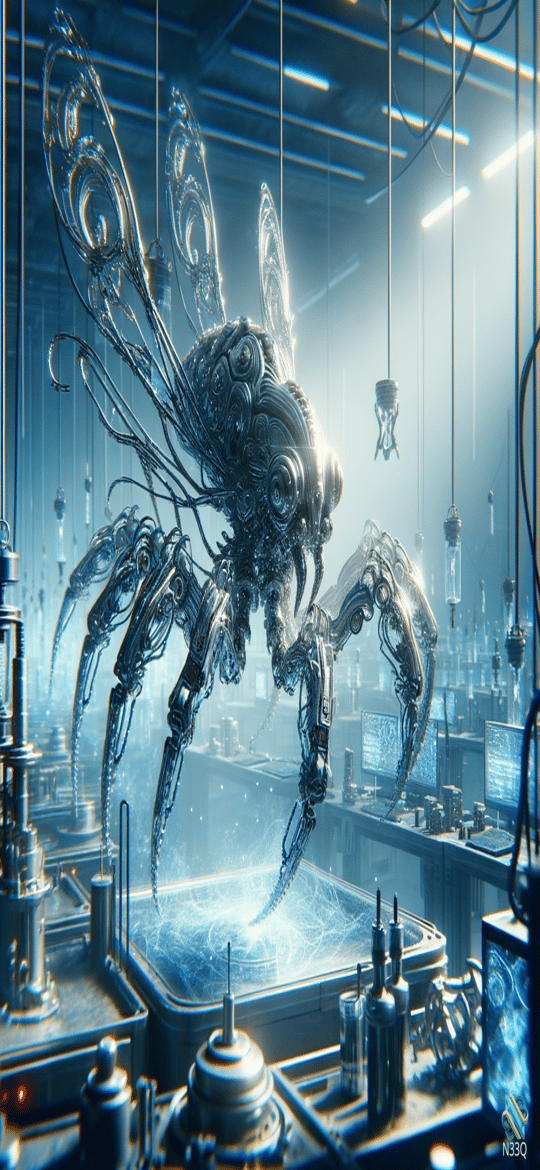 Mechanical Insect in Futuristic Laboratory