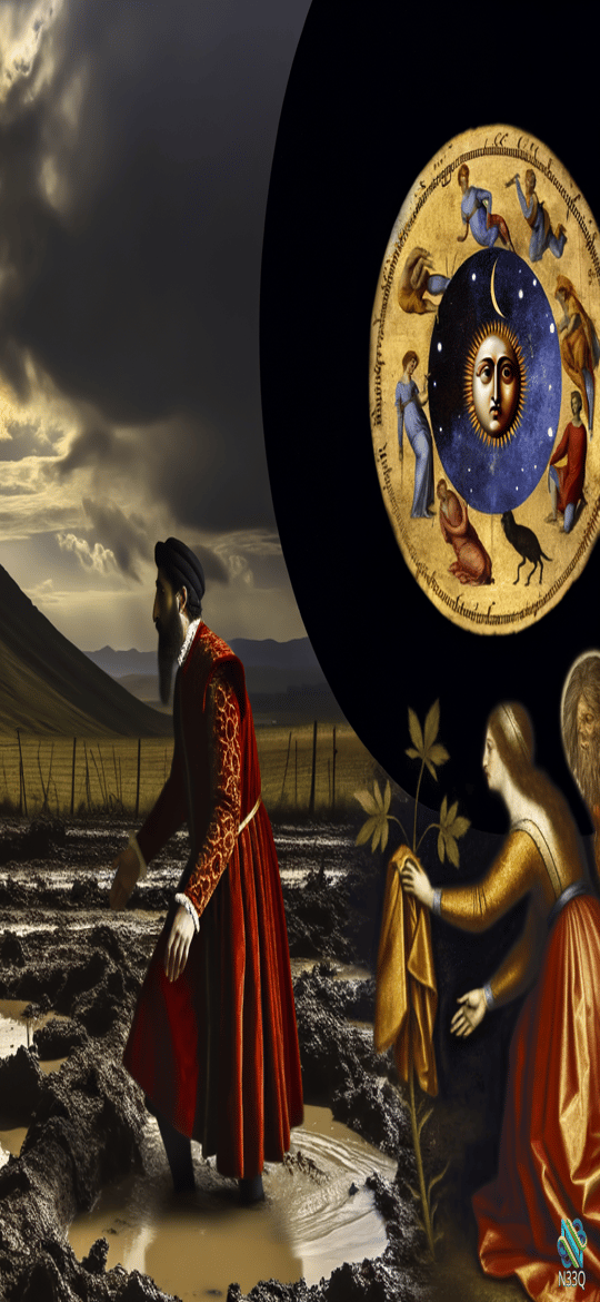 Renaissance Man Crossing Muddy Moonlit Field