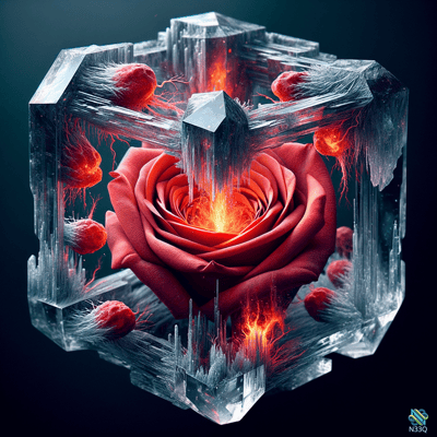 Red Rose Enclosed in Fractured Ice Crystal