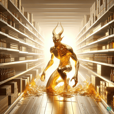 Golden Demon in Liquor Store Aisle