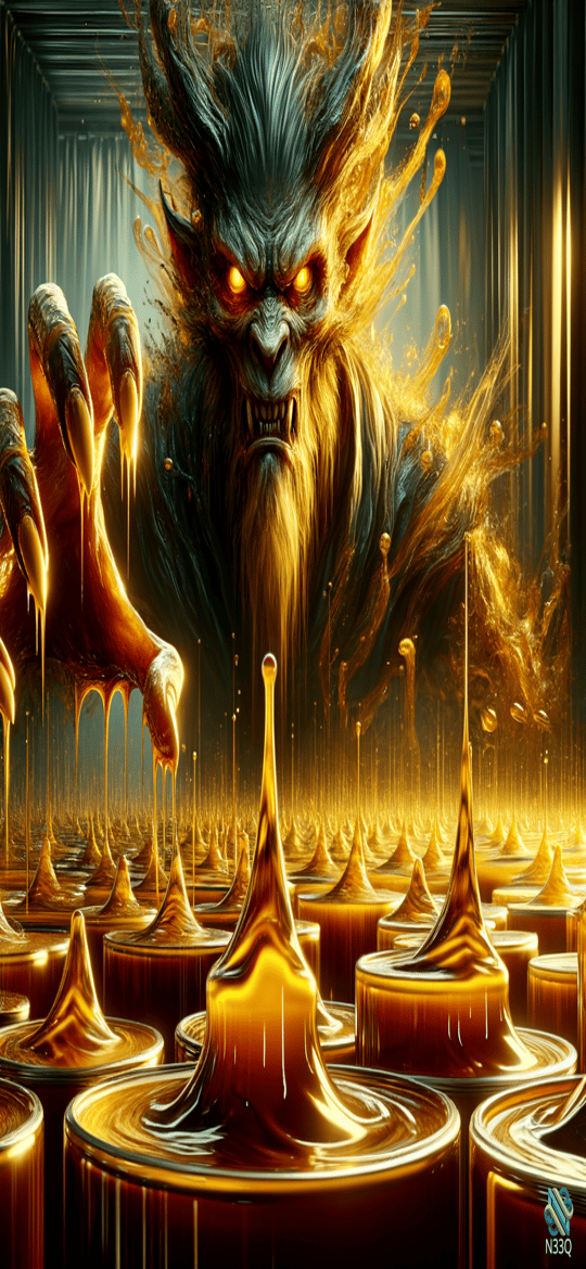Clawed Beast Reaching Over Golden Liquid Spikes