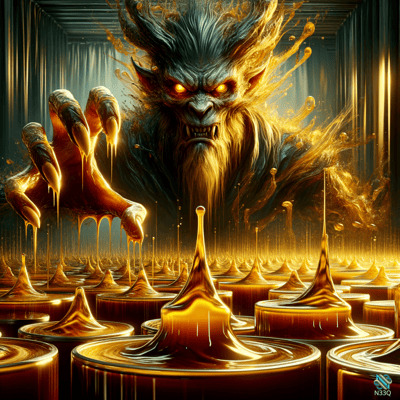 Clawed Beast Reaching Over Golden Liquid Spikes