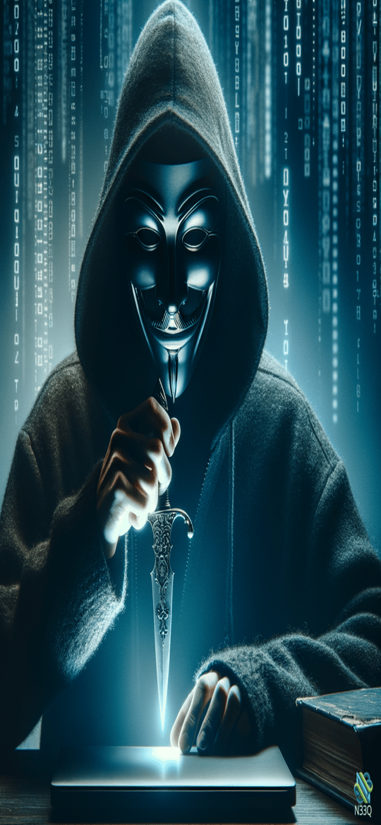 Hooded Masked Figure with Glowing Dagger