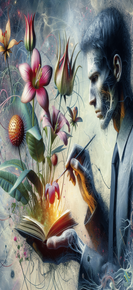 Artist Painting Flowers from Glowing Book
