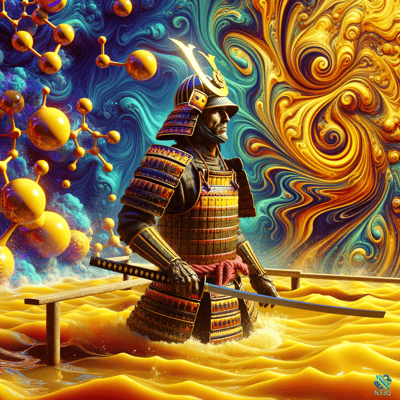 Samurai Warrior in Golden Liquid Waves