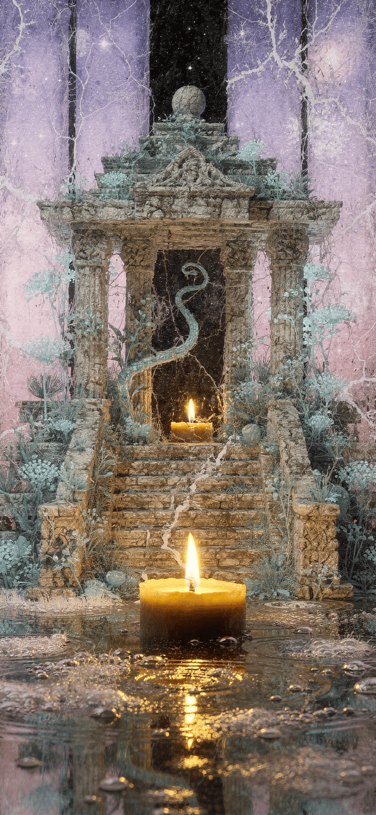 Ornate Shrine with Candles in Reflection