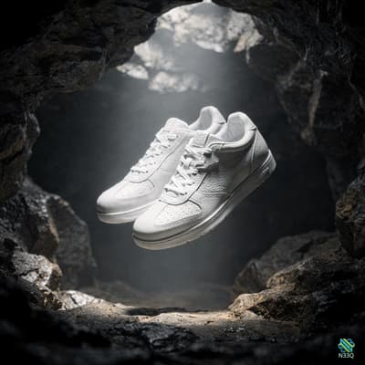 White Sneakers Floating in Rocky Cave