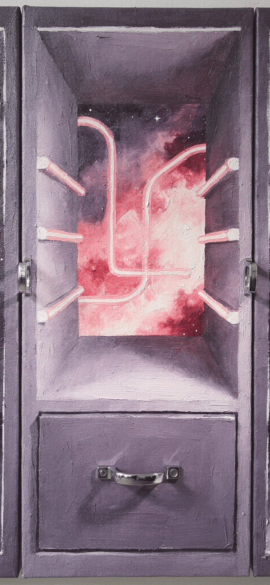 Purple Cabinet Revealing Cosmic Red Nebula Pipes