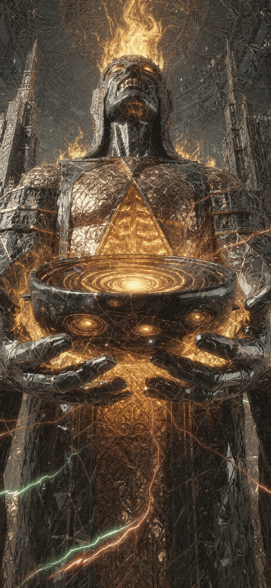 Armored Colossus Holding Cosmic Galaxy Bowl