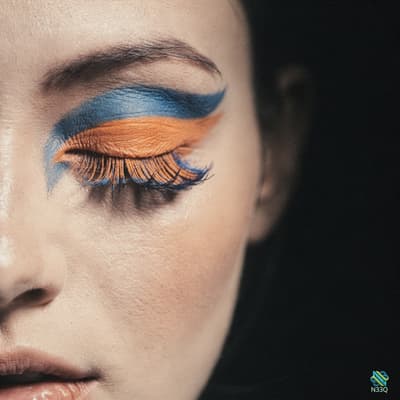 Close-Up of Blue and Orange Eye Makeup
