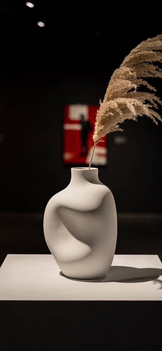 Abstract White Vase with Pampas Grass