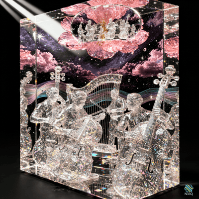 Crystal Orchestra Beneath Pink Flower