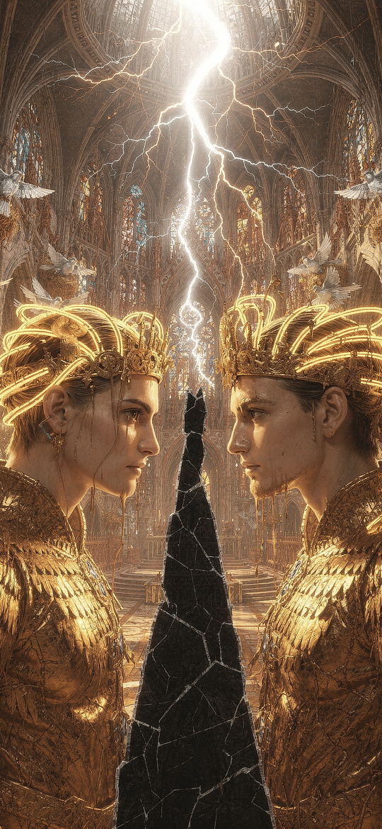 Twin Golden Warriors Facing Lightning Strike