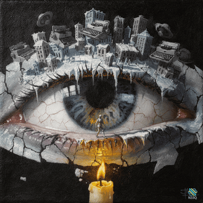 Giant Cracked Eye Crowned with a Miniature City