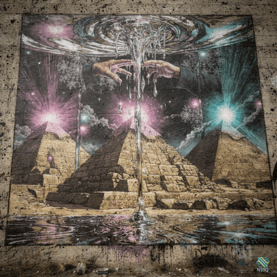 Hands Pouring Water Over Cosmic Pyramids