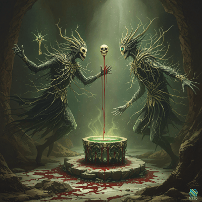 Skeletal Wraiths Dripping Blood into Cauldron