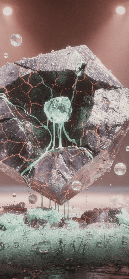 Glowing Jellyfish in Floating Cracked Stone