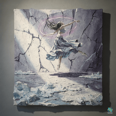 Dancer Leaping Across a Cracked Stone Wall