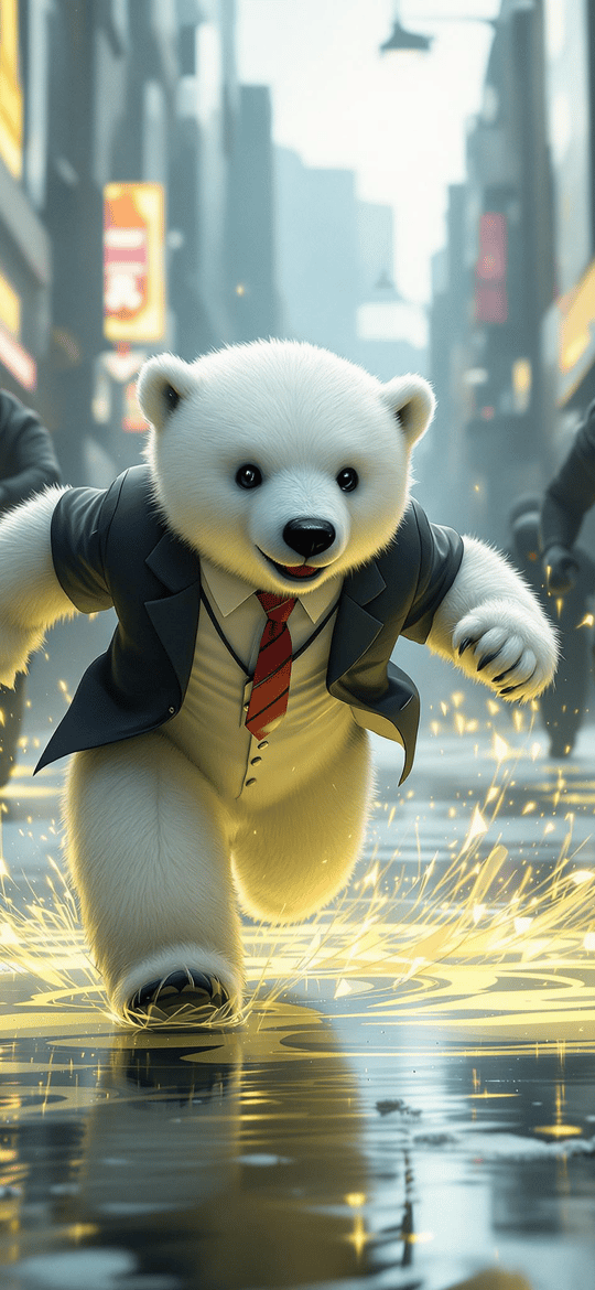 Polar Bear in Suit Running from Shadows
