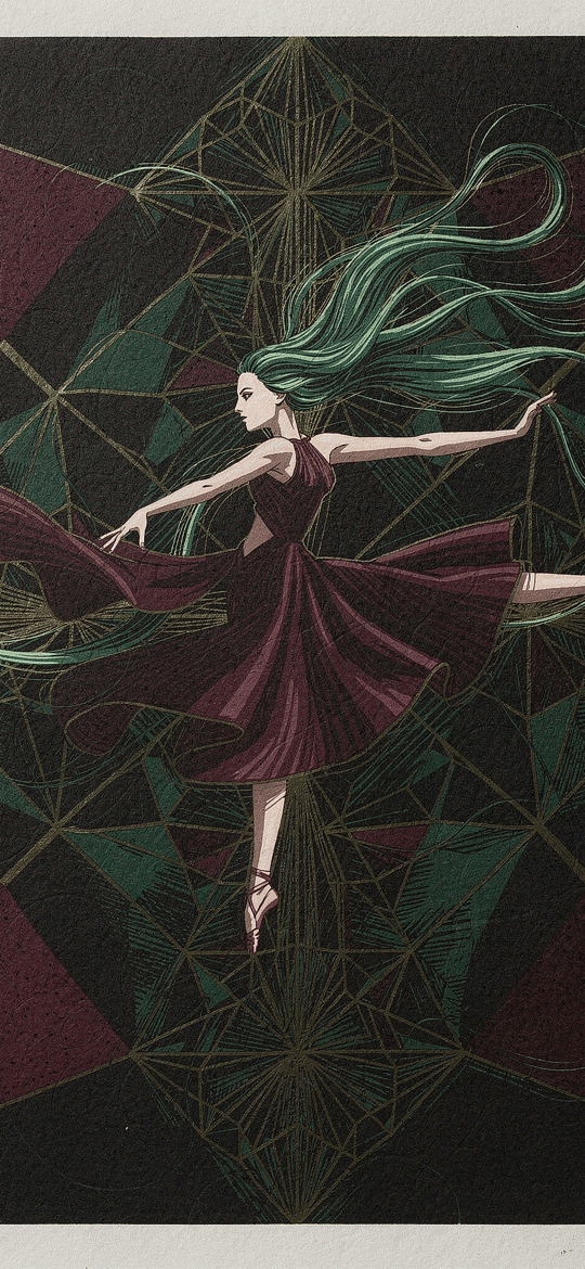 Green-Haired Dancer in a Geometric Star Print