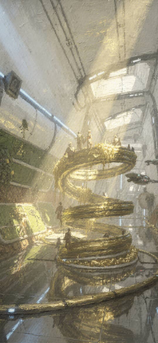 Golden Spiral in Overgrown Corridor