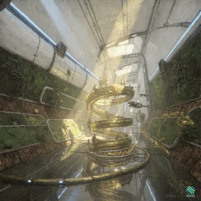 Golden Spiral in Overgrown Corridor