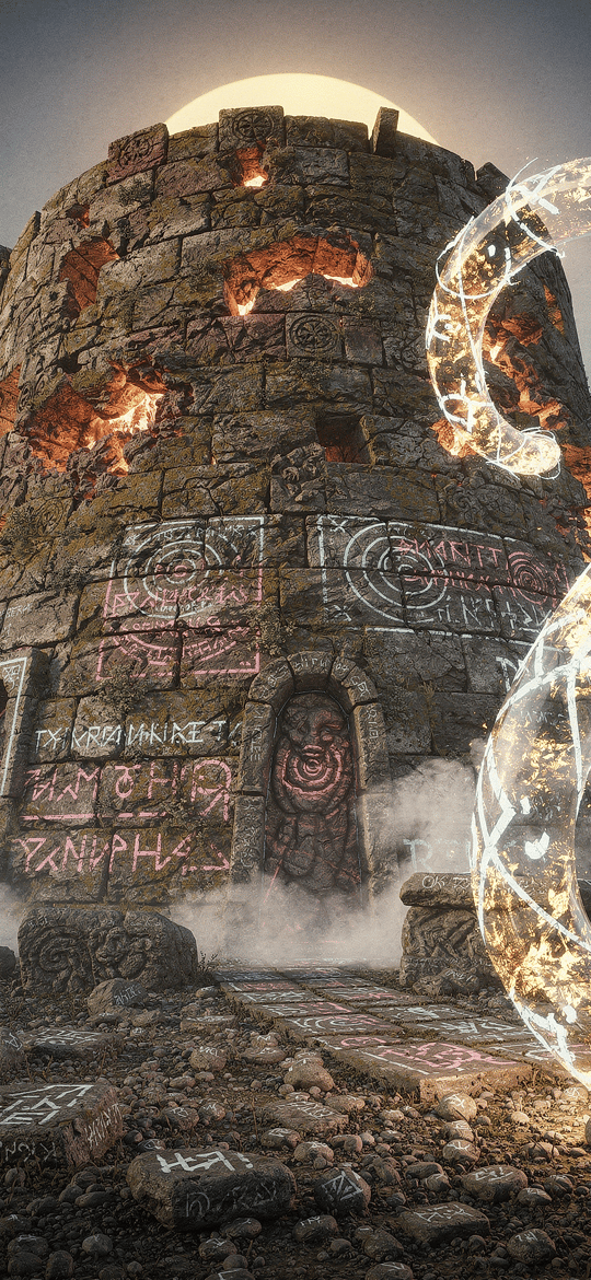 Ancient Tower with Fiery Serpent Spirit