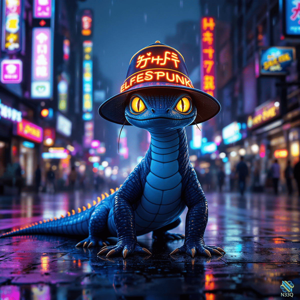Blue Dragon in Neon Punk Hat