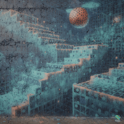Ascending Geometric Cubes Beneath Spotted Sphere