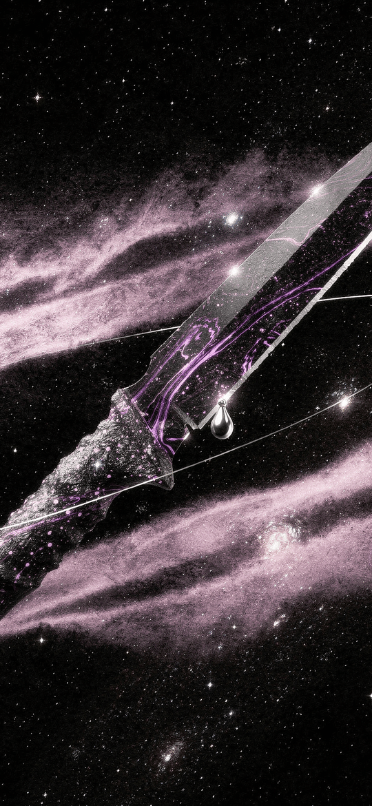 Glittering Dagger Drifting Through a Pink Nebula