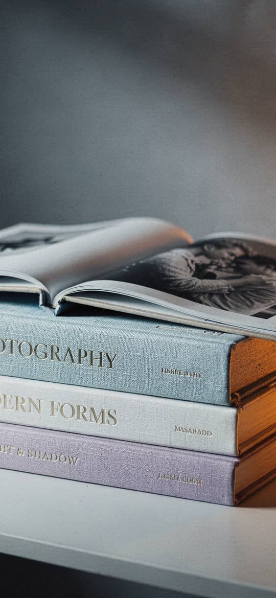 Stack of Photography Books by Candle