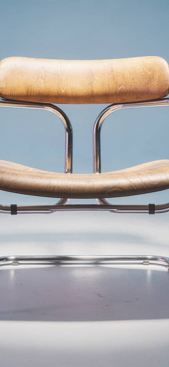 Chrome and Wood Cantilever Armchair