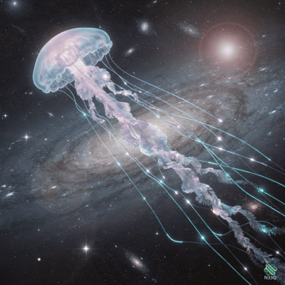 Jellyfish Drifting Through Cosmic Galaxy