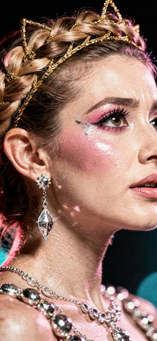 Woman with Golden Star Crown and Glitter