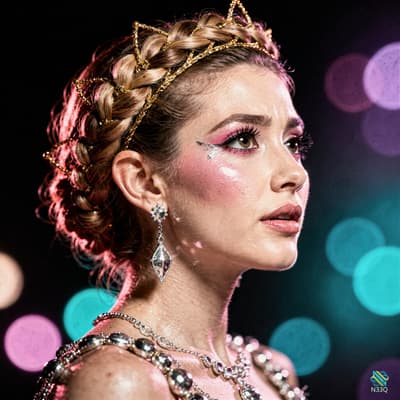 Woman with Golden Star Crown and Glitter