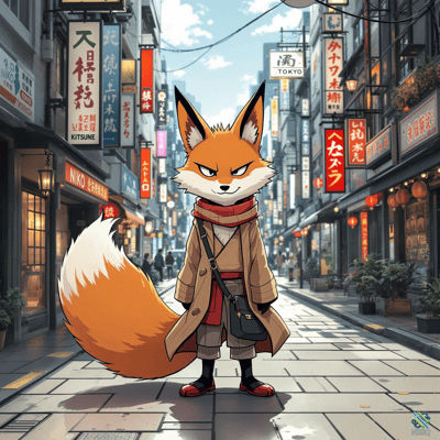 Anthropomorphic Fox in Tokyo Street