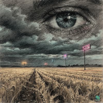 Giant Eye Over Neon Wheat Field