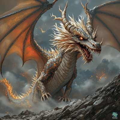 Fiery Dragon Roaring on Rocky Cliff
