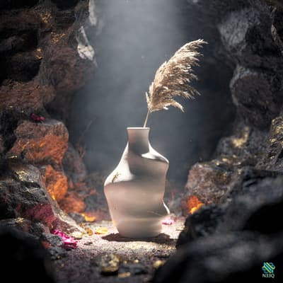 White Ceramic Vase with Pampas Grass in Cave