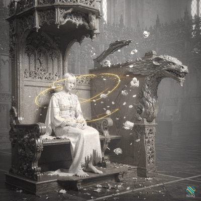 Woman on Dragon Throne in Cathedral