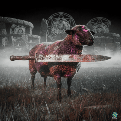 Glowing Sheep Impaled by Sword in Ruins