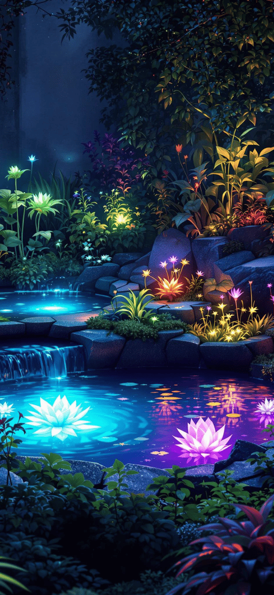 Glowing Lotus Pond at Night