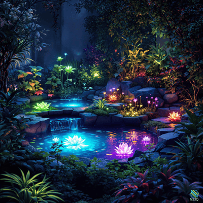 Glowing Lotus Pond at Night