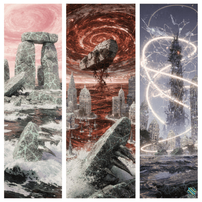 Stonehenge Vortex Futuristic Tower Triptych