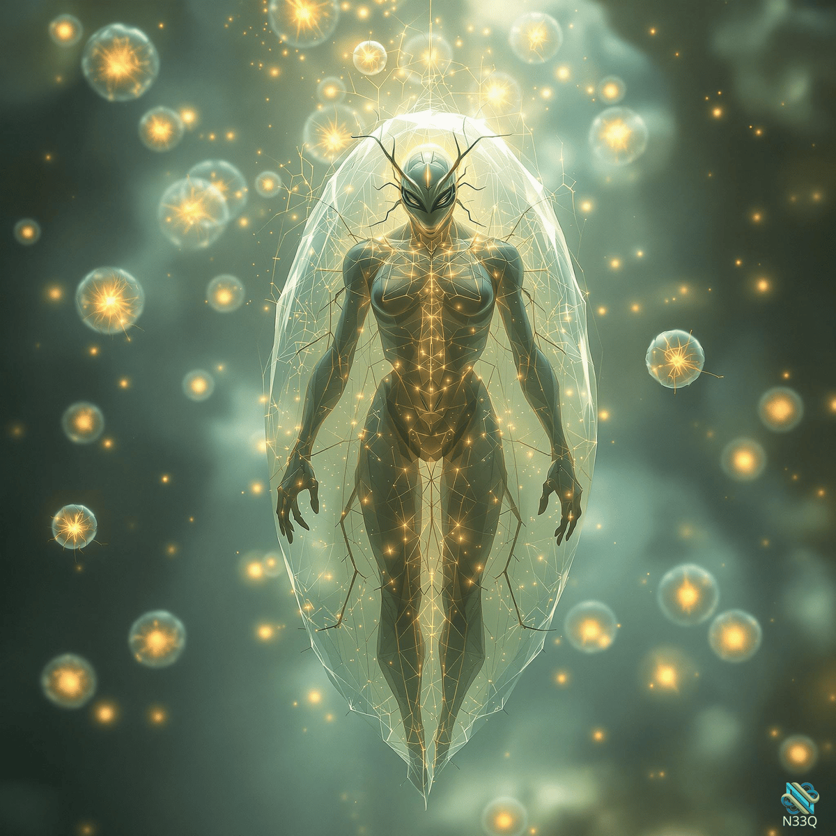 Alien Woman in Luminous Cocoon
