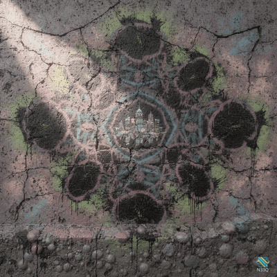 Cityscape Mandala on Cracked Wall