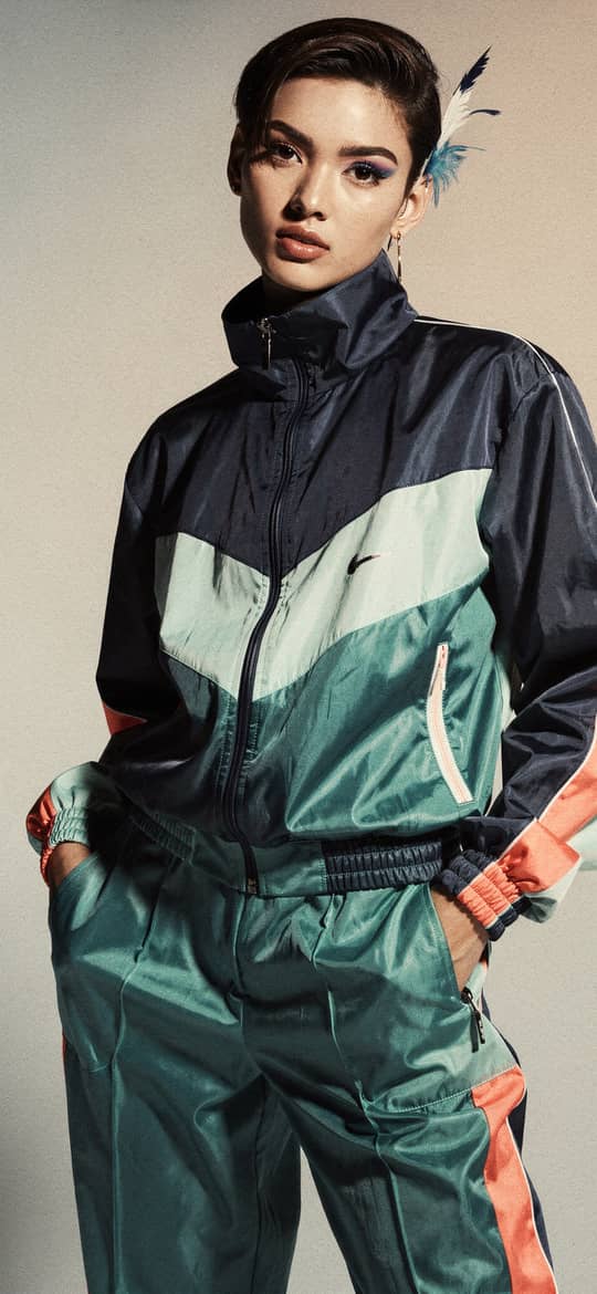 Woman in Retro Colorblock Tracksuit